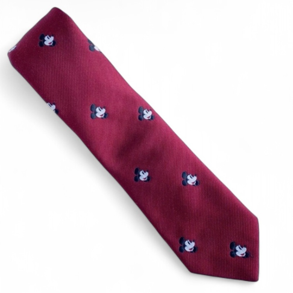 Vintage Mickey Mouse Motif Woven Necktie in Maroon
